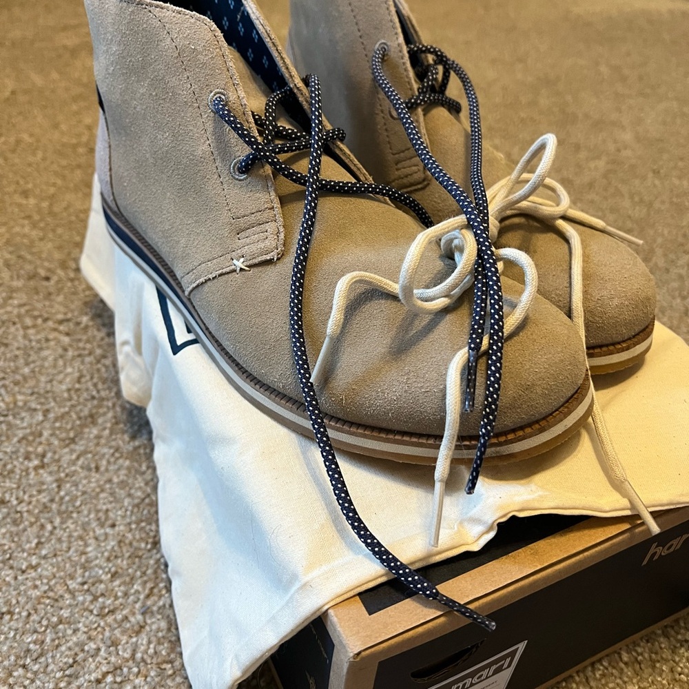 Tan Suede Boots with Lace-Up Design and Rubber Sole